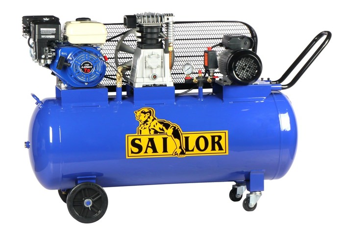 7.0HP Gas Engine + 4.0HP Motor Belt Drive Air Compressor, 200L Tank