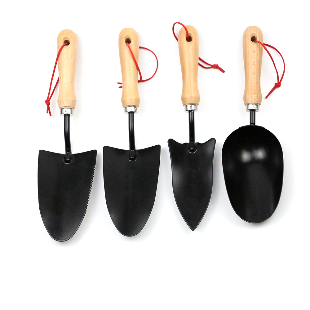 4-piece garden tool set with plastic-coated wood handles