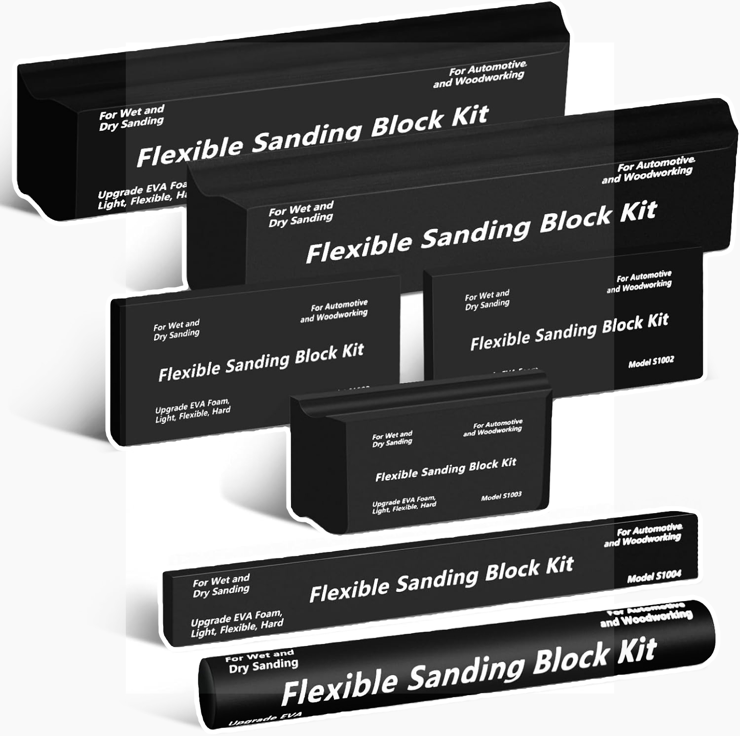7-Piece Black EVA Sanding Block Set for Wet/Dry Automotive and Woodworking Use