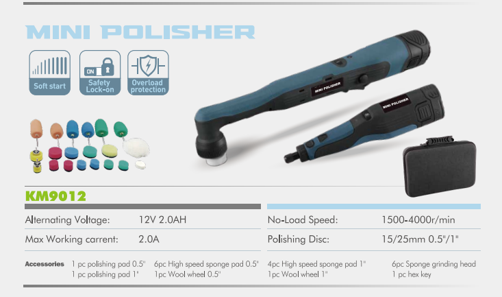 KM9012 12V 2.0AH Polisher with Various Accessories