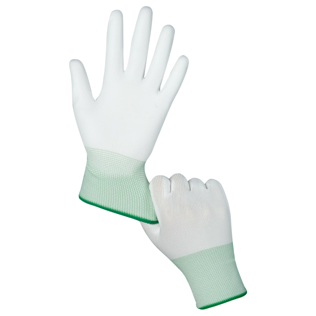Zhongshang 13 Gauge White Nylon Knitted Gloves with PU Coated Palm