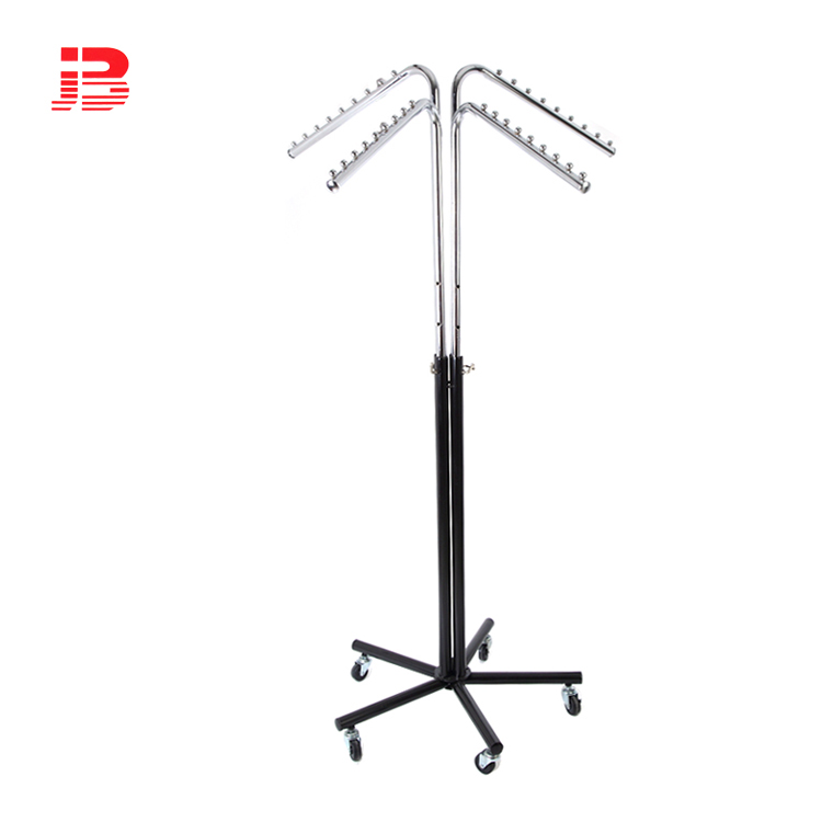 Four-arm garment display rack with wheels