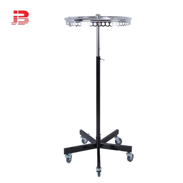 Chrome adjustable height belts display rack with 5 casters