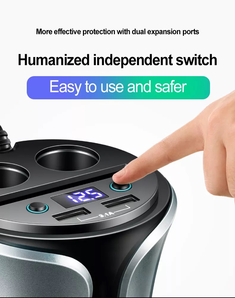 Car Adapter with USB Charger and Cigarette Lighter Sockets