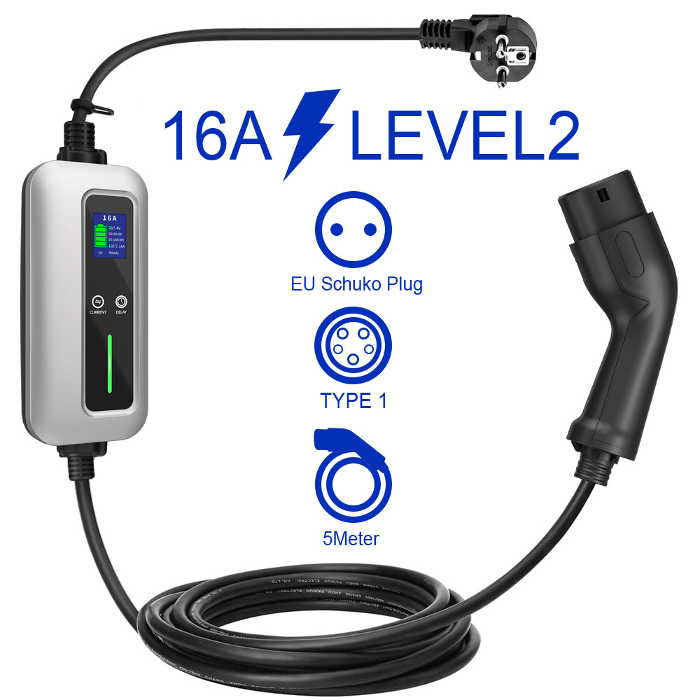 16A Adjustable Type 1 Portable EV Charging Cable, 5M, CE Certified