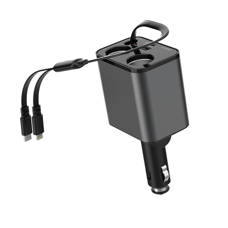159W Digital Display Super Fast Charging Metal Car Charger with Cable
