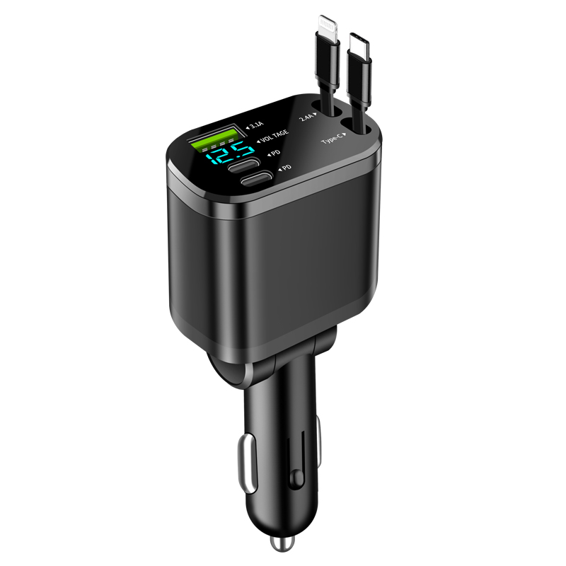 100W 5-in-1 Retractable Super Fast Car Charger