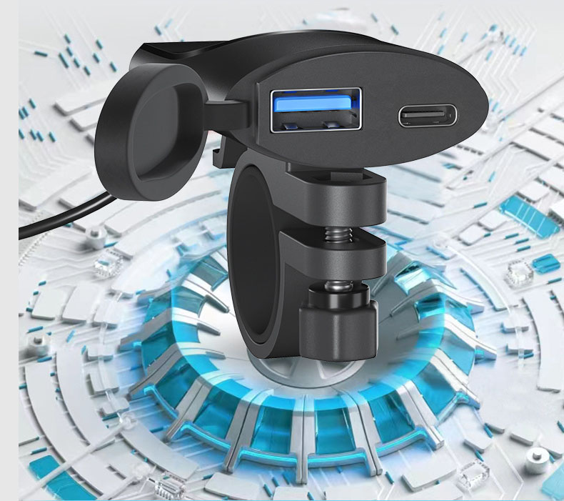 Motorcycle Phone Charger with QC3.0 and Type-C Ports