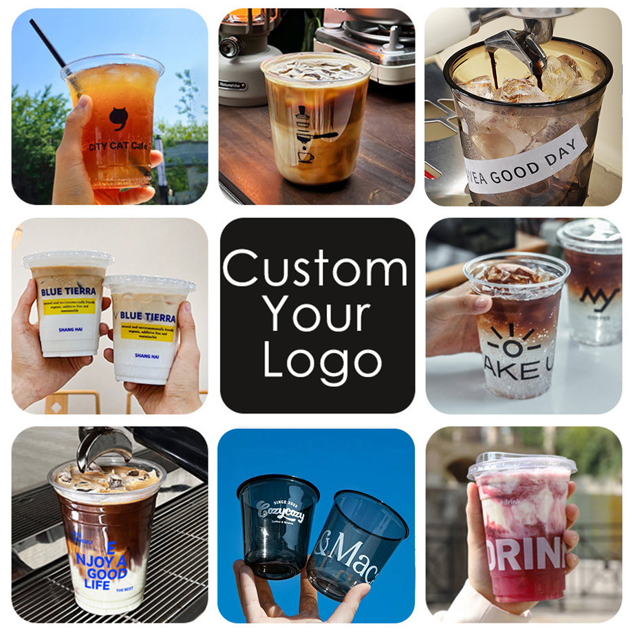 HUIYOU Disposable PET Coffee Cups with Cat Paw Design and Lids