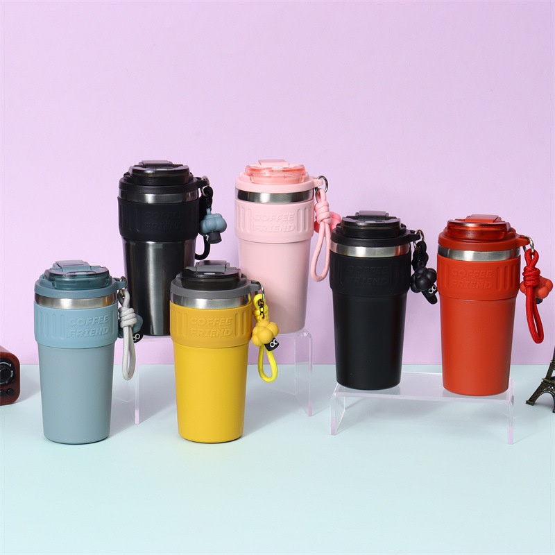 Stainless Steel Insulated Double Wall Coffee Cup with Drawstring