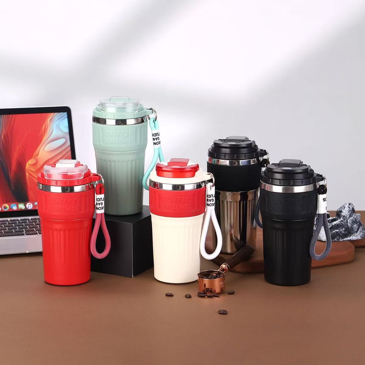 Stainless Steel Insulated Coffee Cup with Drawstring