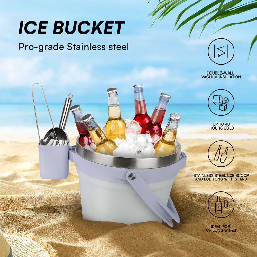 Double Wall Stainless Steel Ice Bucket with Handle