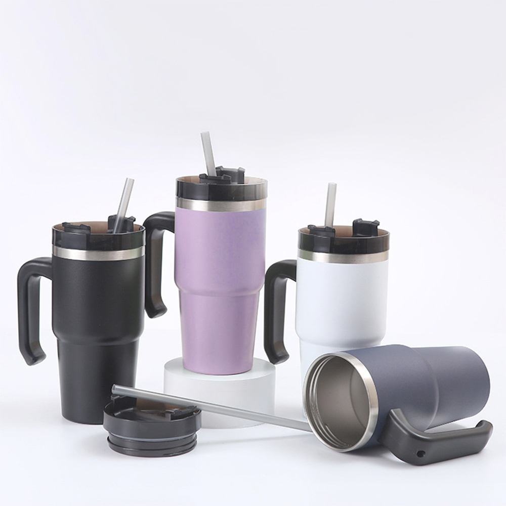 Double Wall Stainless Steel Vacuum Insulated Travel Tumbler Mug with Handle