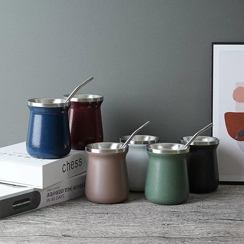 Double Wall Stainless Steel Insulated Yerba Mate Tea Cup with Bombilla Straw