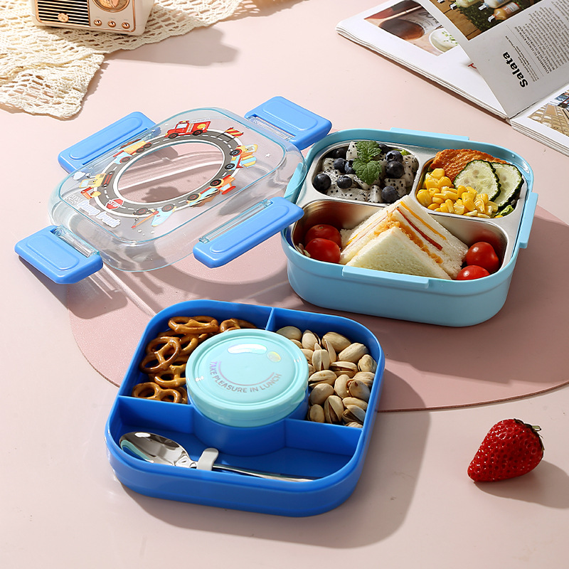 Student Lunch Box, Portable Cafeteria Container, Plastic Bento Box