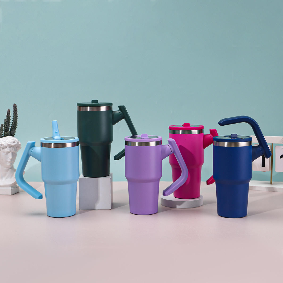 Stainless Steel Double Wall Vacuum Travel Coffee Tumbler with Handle