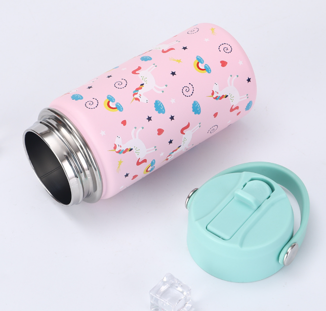Stainless steel children's bottle with handle and straw