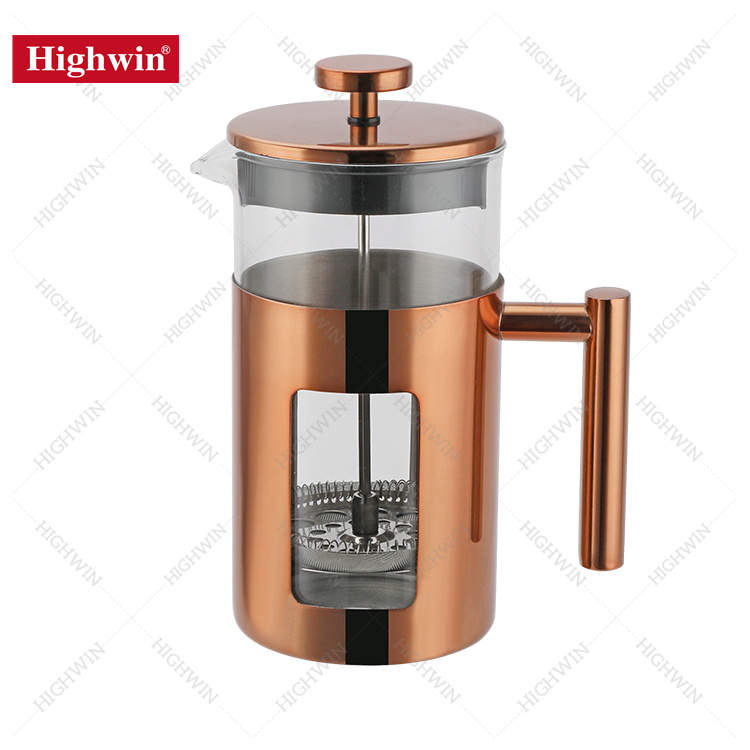 French Press Coffee Maker, Glass Classic Copper Finish