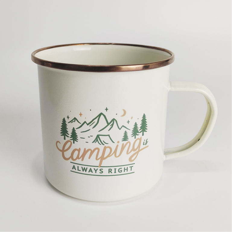 Enamel Couple Mug Set with Stainless Steel Rim