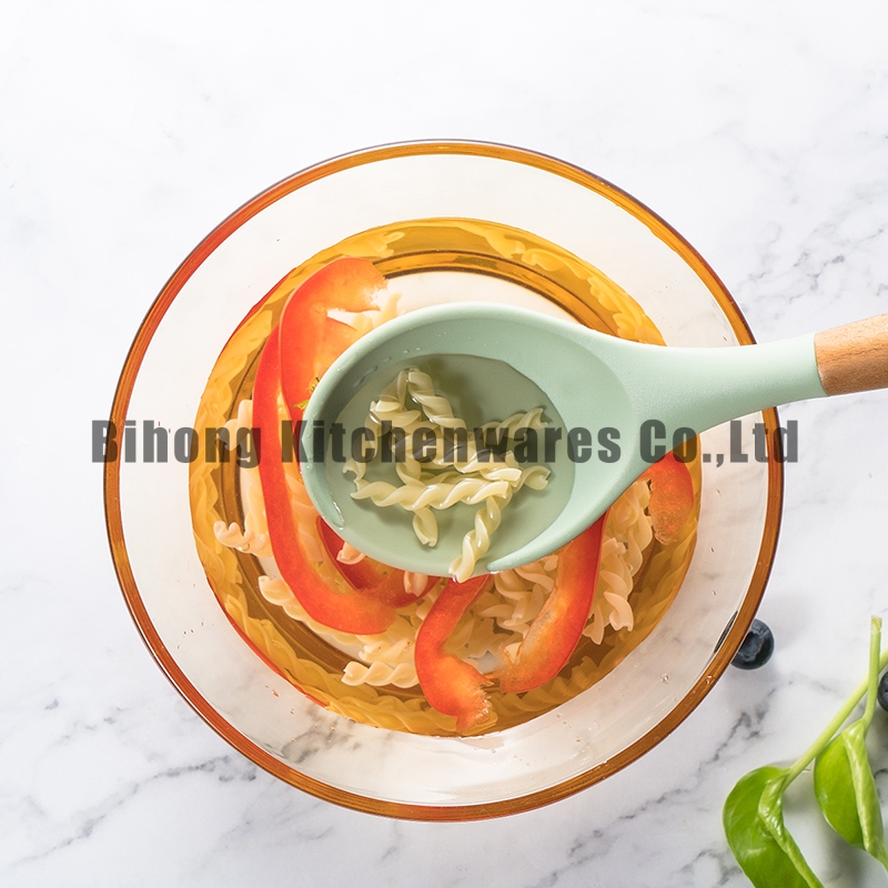 Silicone and Nylon Cooking Spoon with Teak Handle