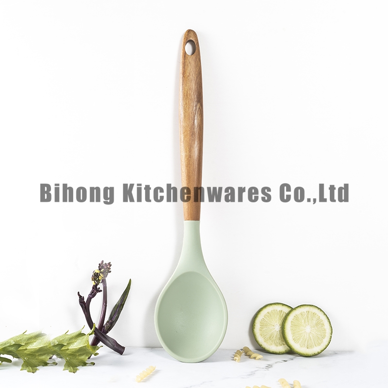 Silicone and Nylon Cooking Spoon with Teak Handle