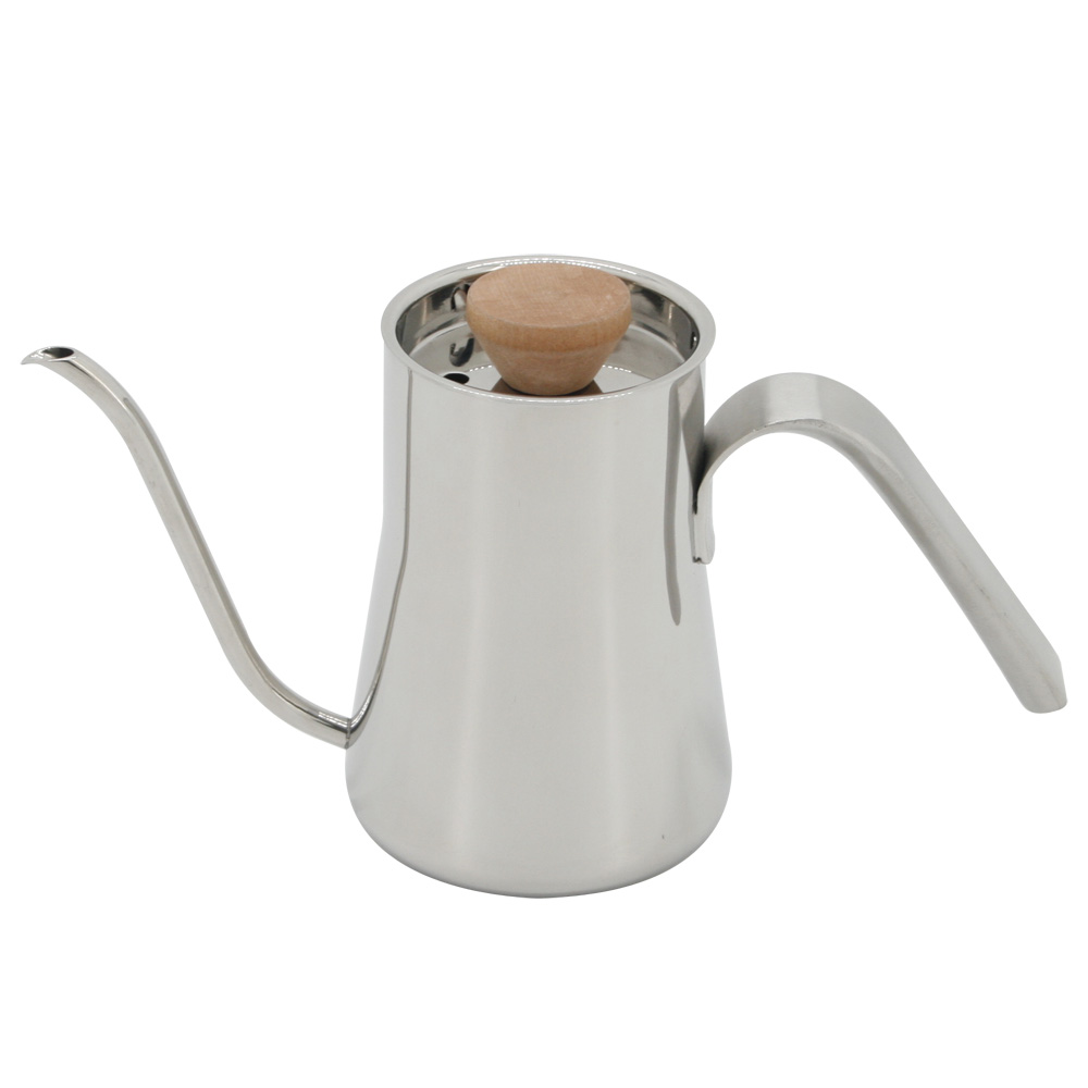 Stainless Steel Coffee Pot with Gooseneck Spout and Wooden Handle