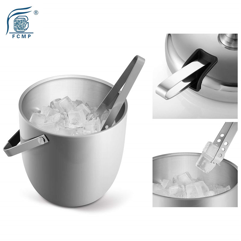 2.8L High Polished Stainless Steel Champagne Wine Ice Bucket with Tongs and Lid