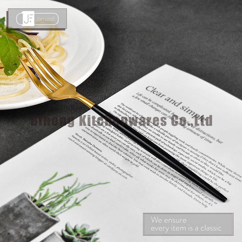 Gold Titanium Plated Fork with Black/Pink Handle