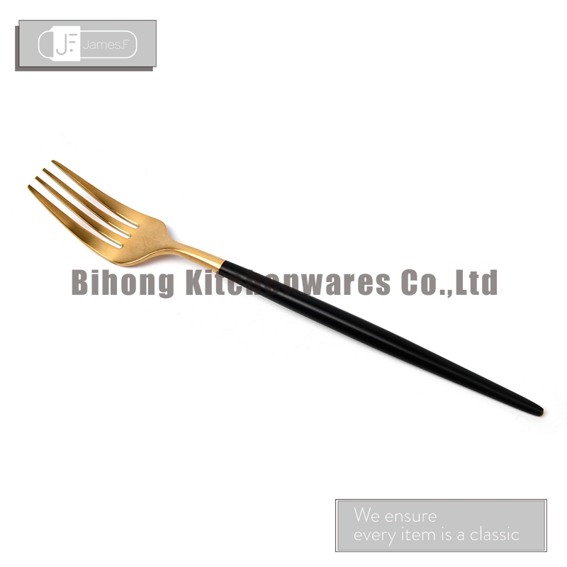 Gold Titanium Plated Fork with Black/Pink Handle