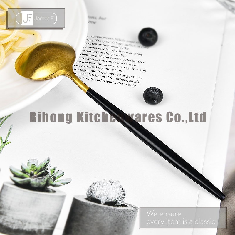 Gold Titanium Plated Dinner Spoon with Black or Pink Handle