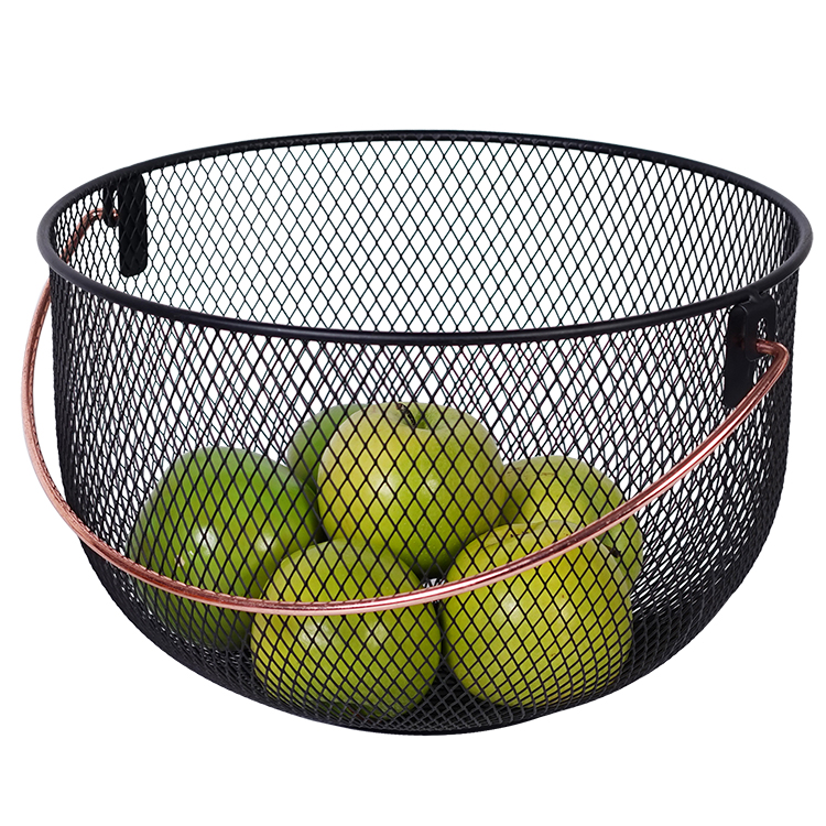 Black Large Capacity Steel Mesh Storage Fruit Basket