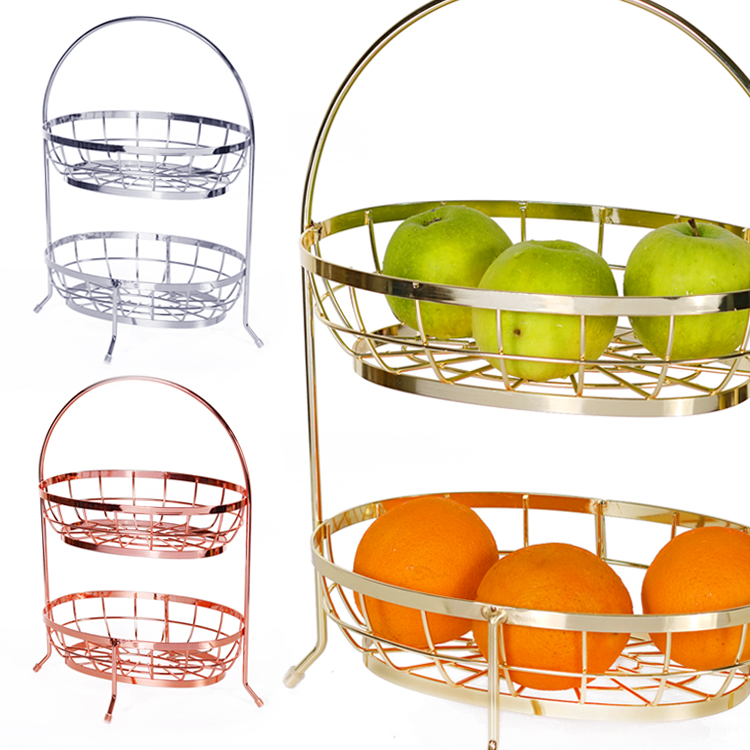 2 Tier Iron Wire Kitchen Decorative Bowl Fruit Basket