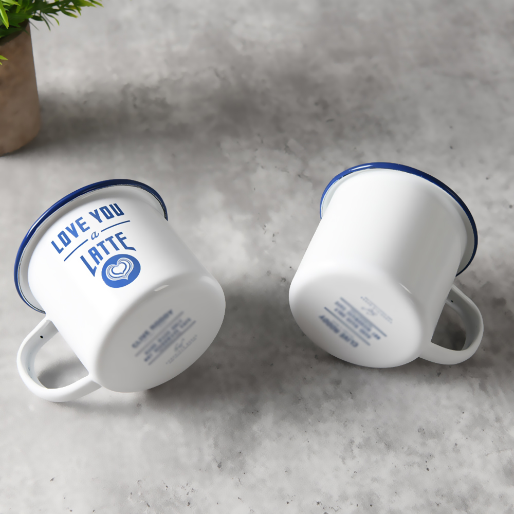 Enamel coffee mug with rolled edge