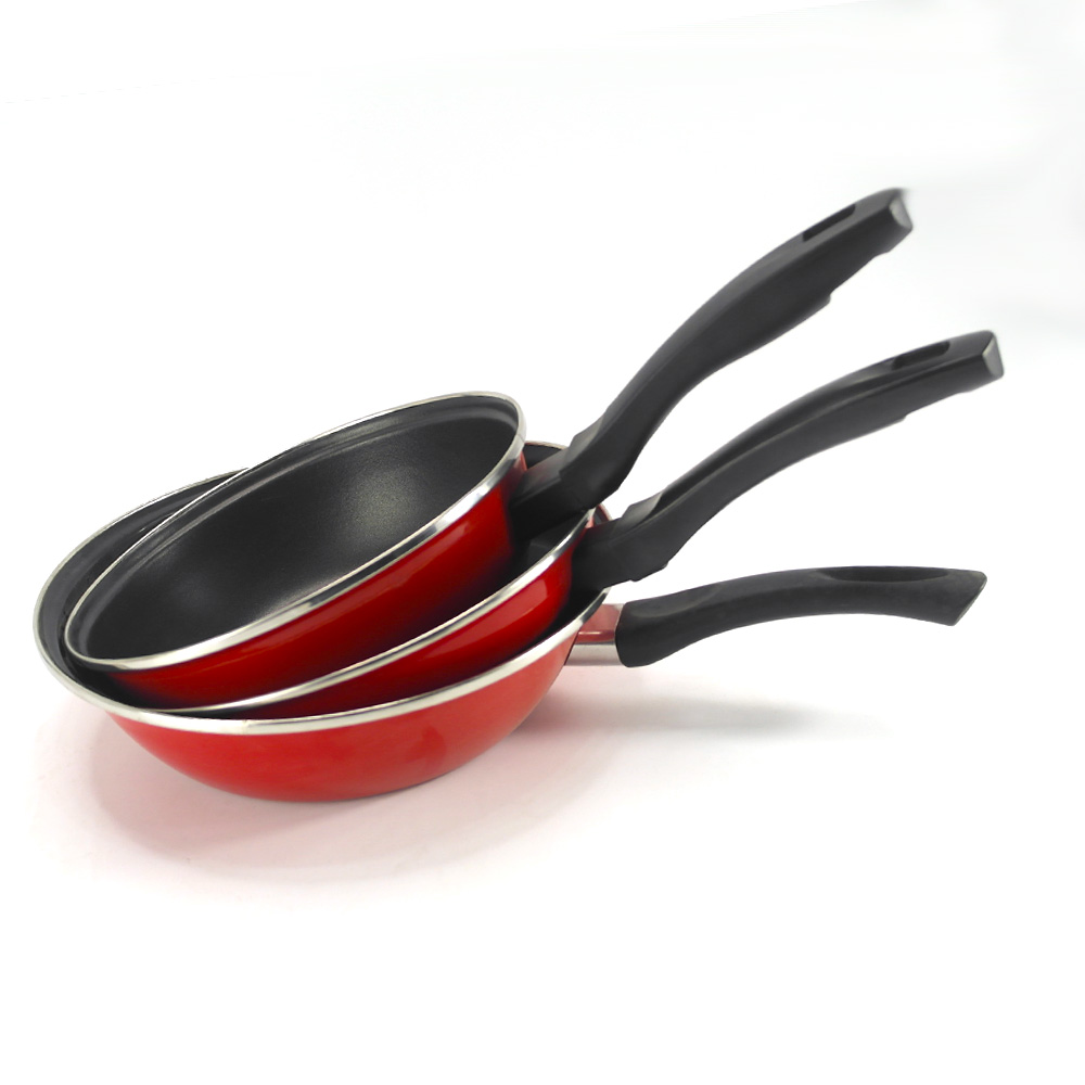 3-Piece Non-Stick Enamel Steel Frying Pan Set with Induction Bottom