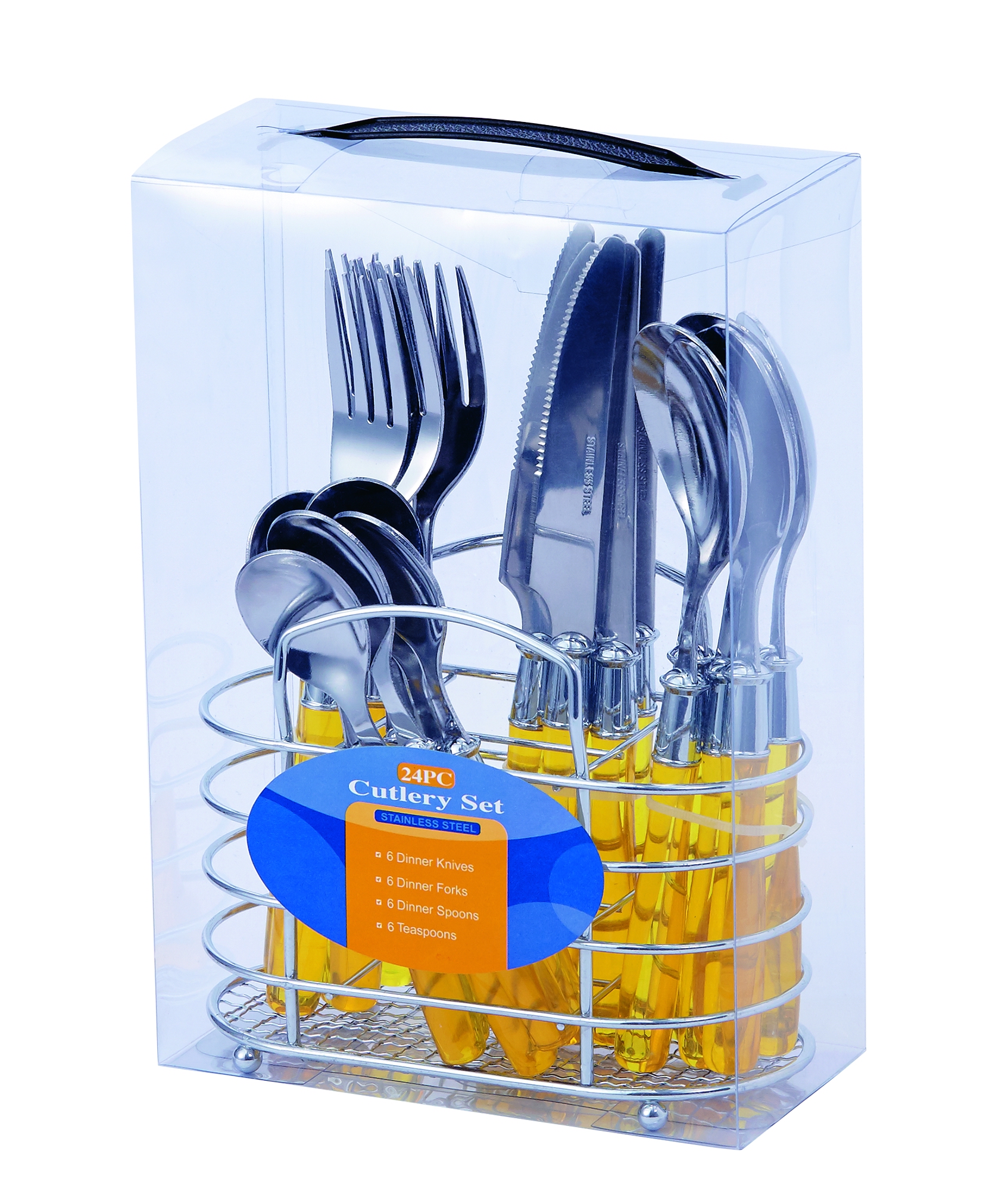 Stainless Steel Cutlery Set with Chrome Stand and PVC