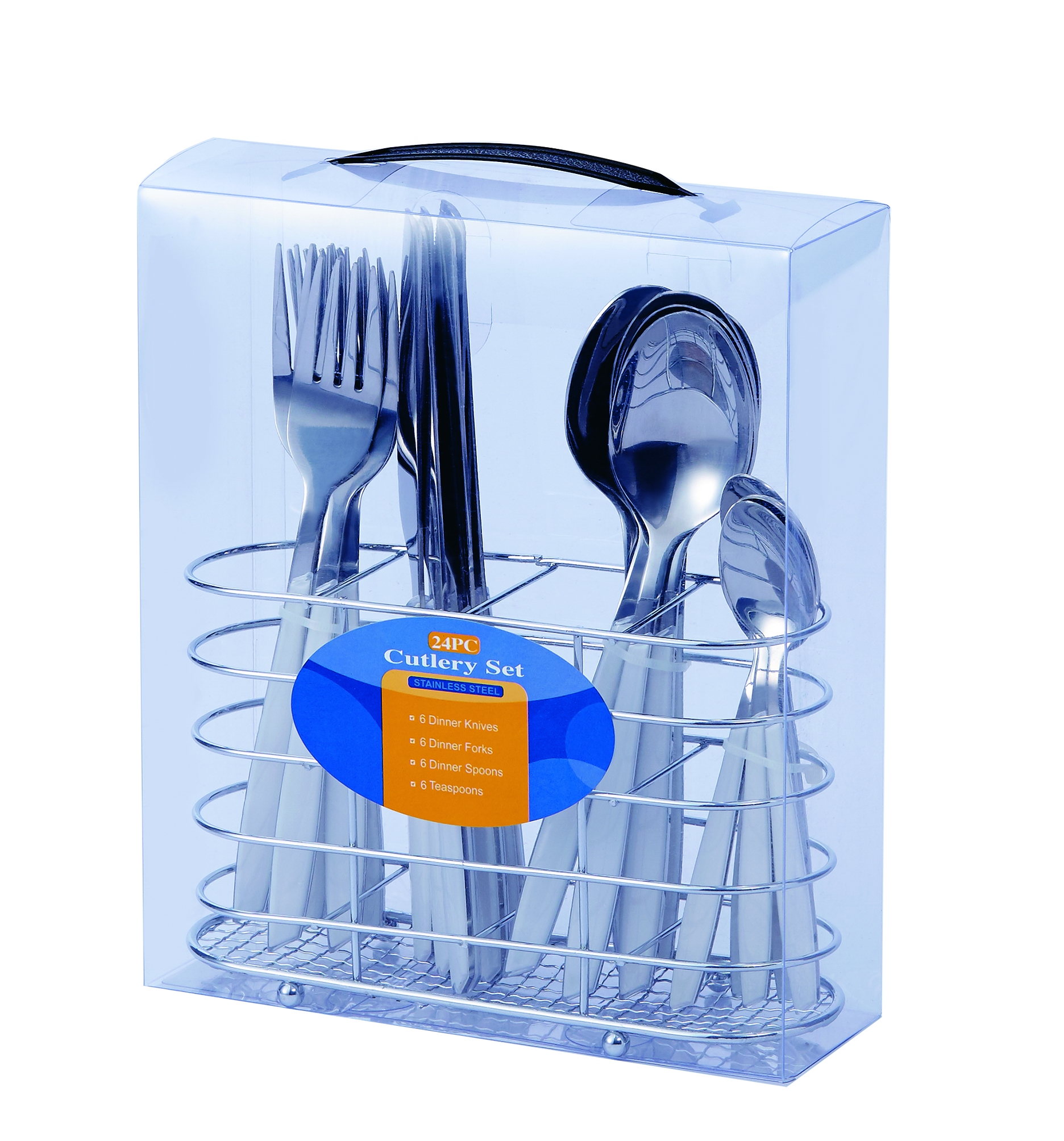 Stainless Steel Cutlery Set with Chrome Stand and PVC