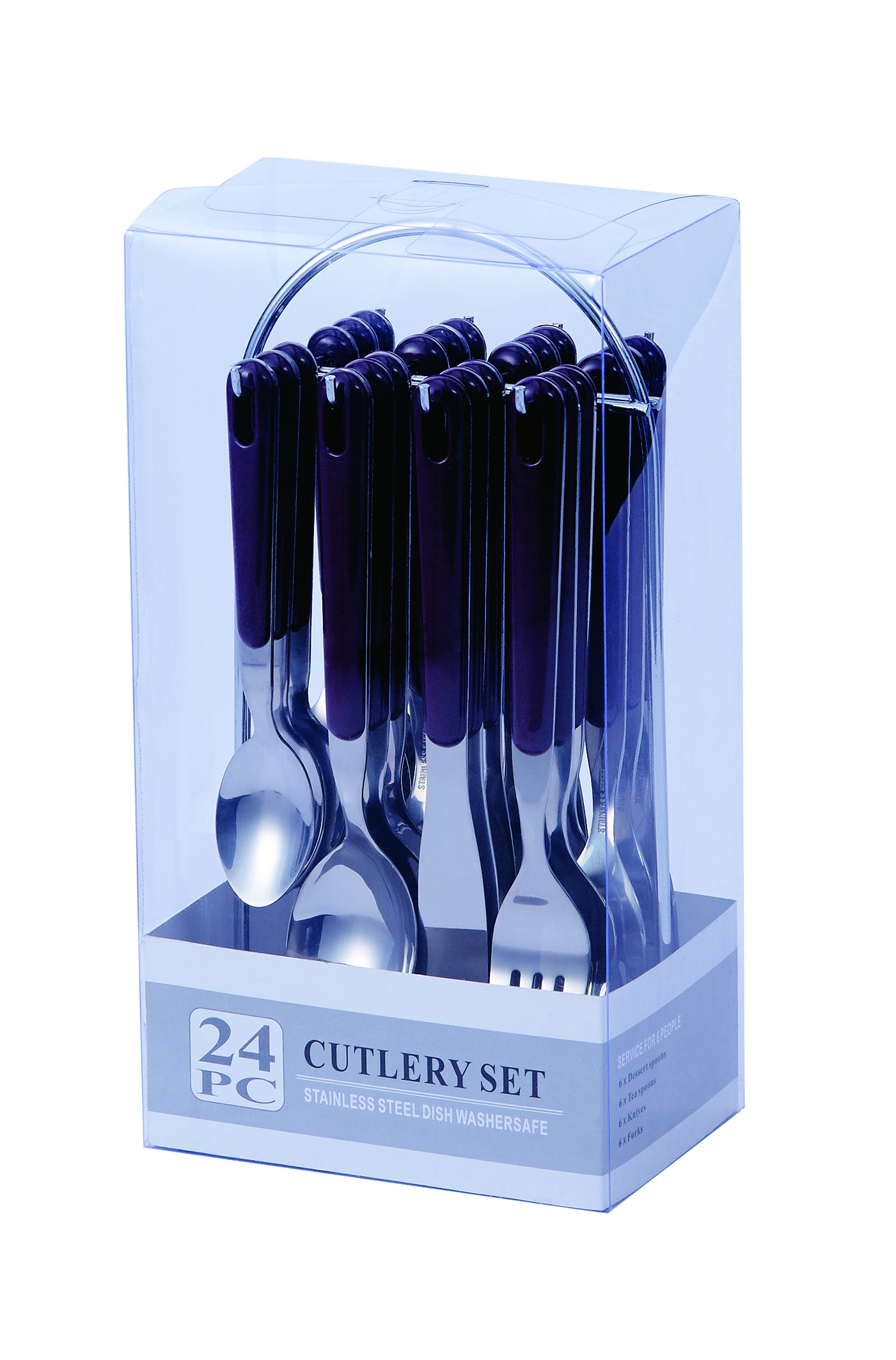Stainless Steel Cutlery Set with Chrome Stand and PVC