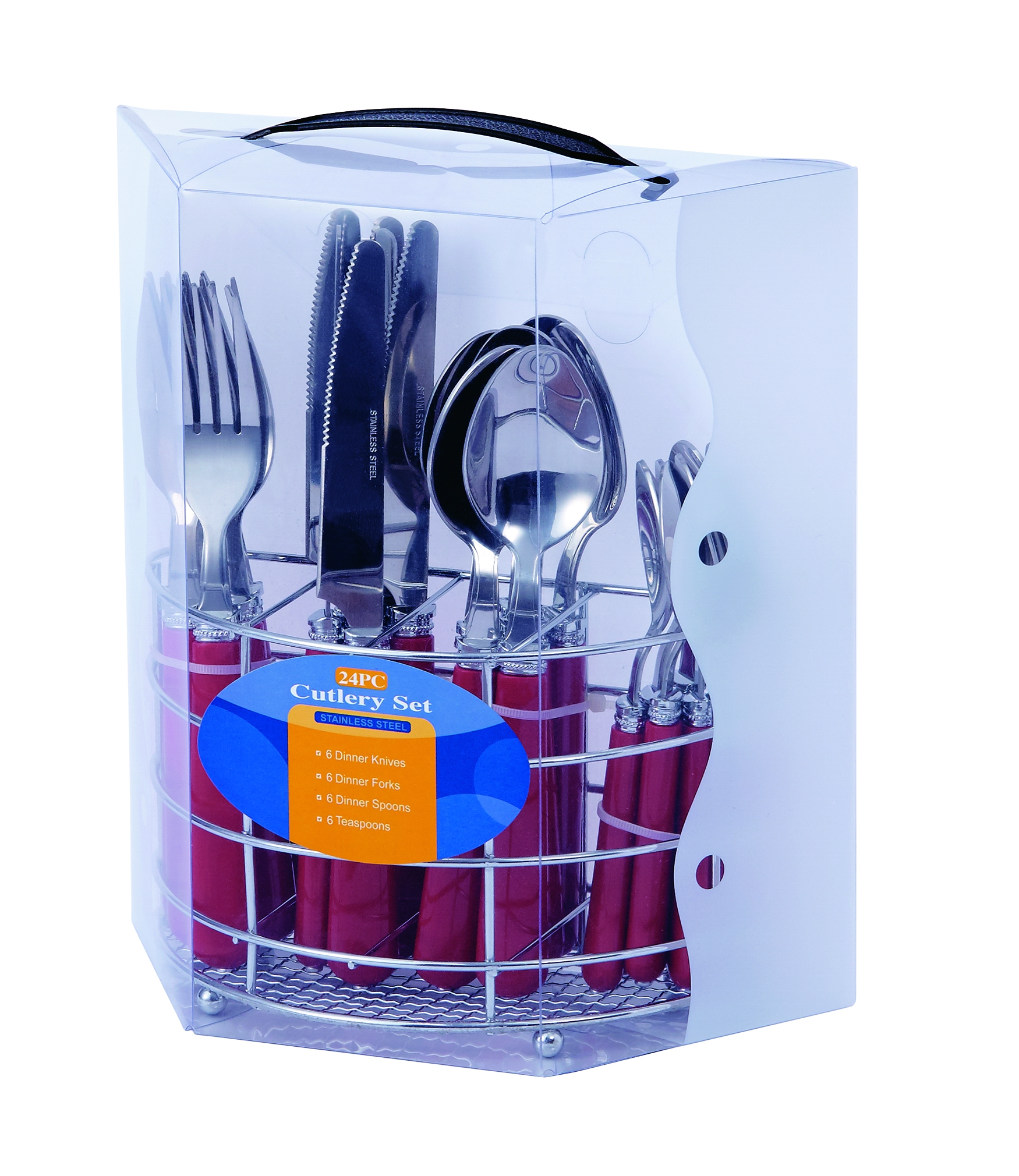 Stainless Steel Cutlery Set with Chrome Stand and PVC
