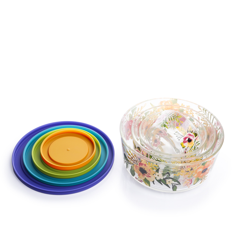 4-Piece High Borosilicate Glass Bowl Set with Decal