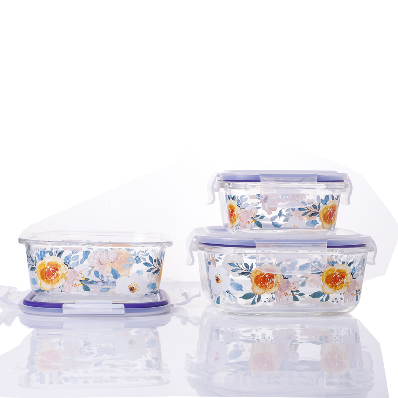 3-Piece High Borosilicate Glass Bowl Set with Decal