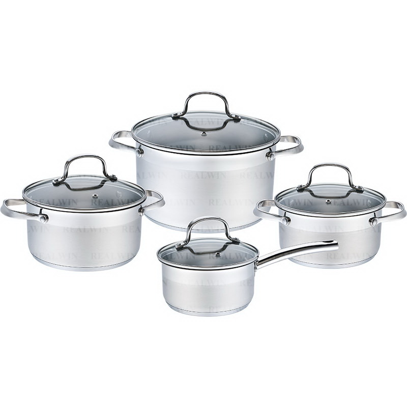 8-Piece Stainless Steel Cookware Set with Glass Lids