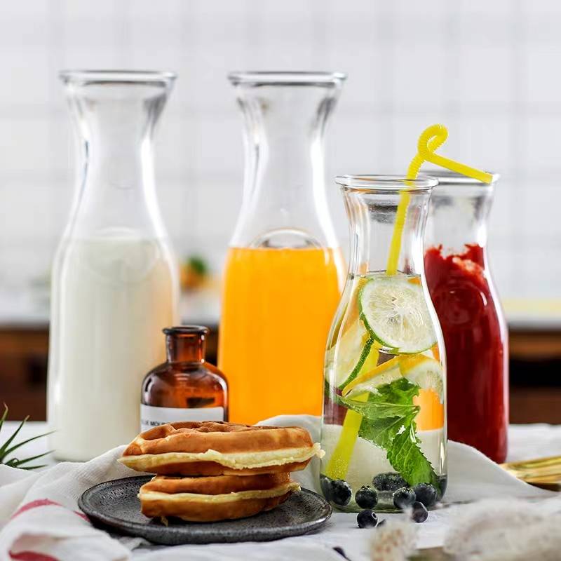 Clear Wide Mouth Glass Juice and Milk Bottle