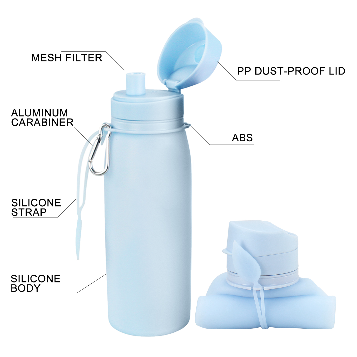 KASU BP002 750ml Foldable Silicone Sport Water Bottle