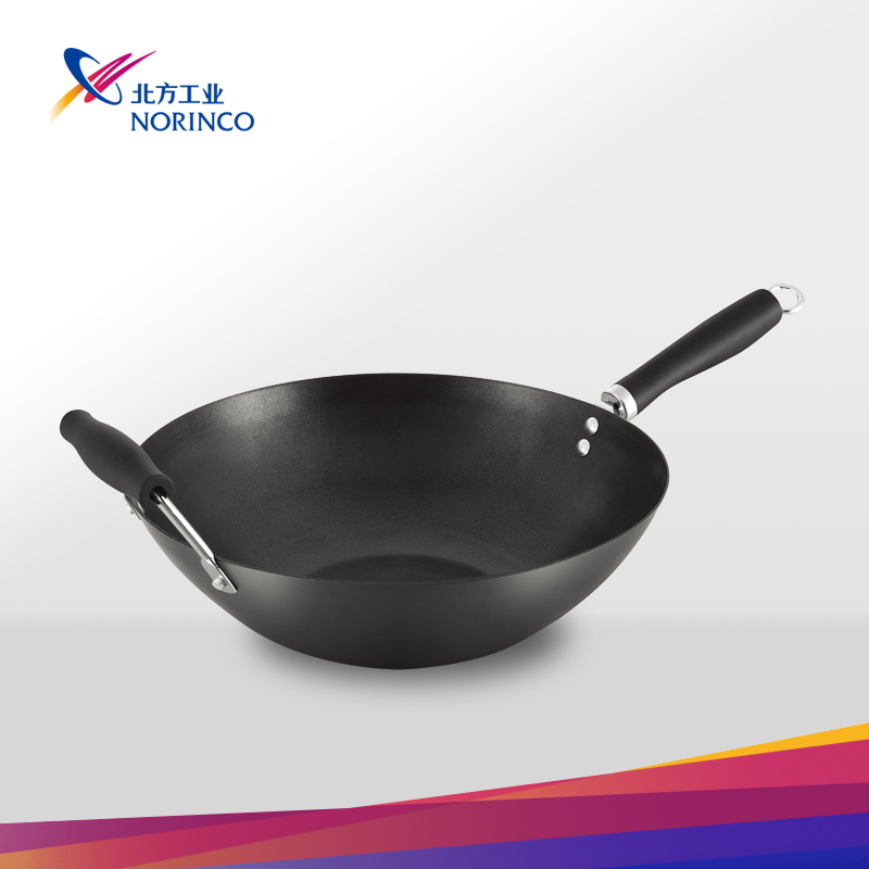 Professional Black Carbon Steel Spinning Stir Wok with Non-Stick Ceramic Coating