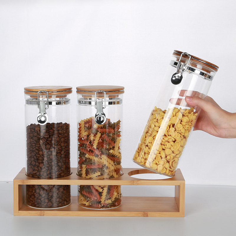 Borosilicate Glass Canister Set with Bamboo Tray