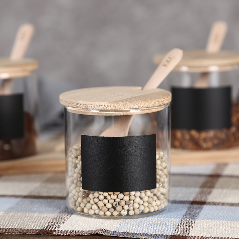 Borosilicate Glass Seasoning Pot with Bamboo Tray