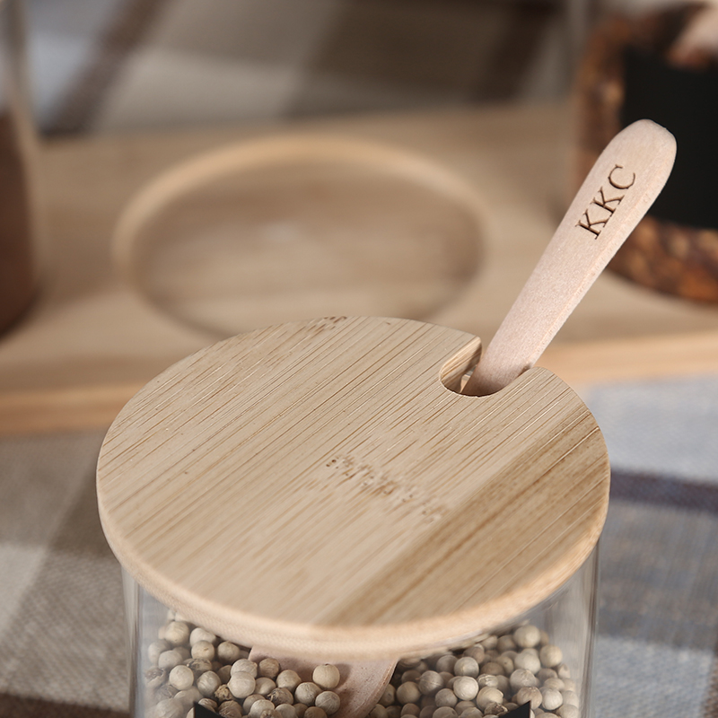 Borosilicate Glass Seasoning Pot with Bamboo Tray