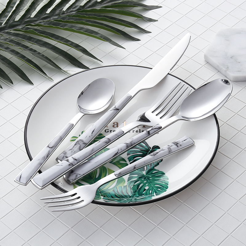 Stainless Steel Cutlery Long Tang Flatware Set with Marble Finish