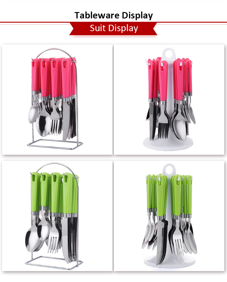 Colorful Plastic Handle Stainless Steel Cutlery Set with Hanging Holes