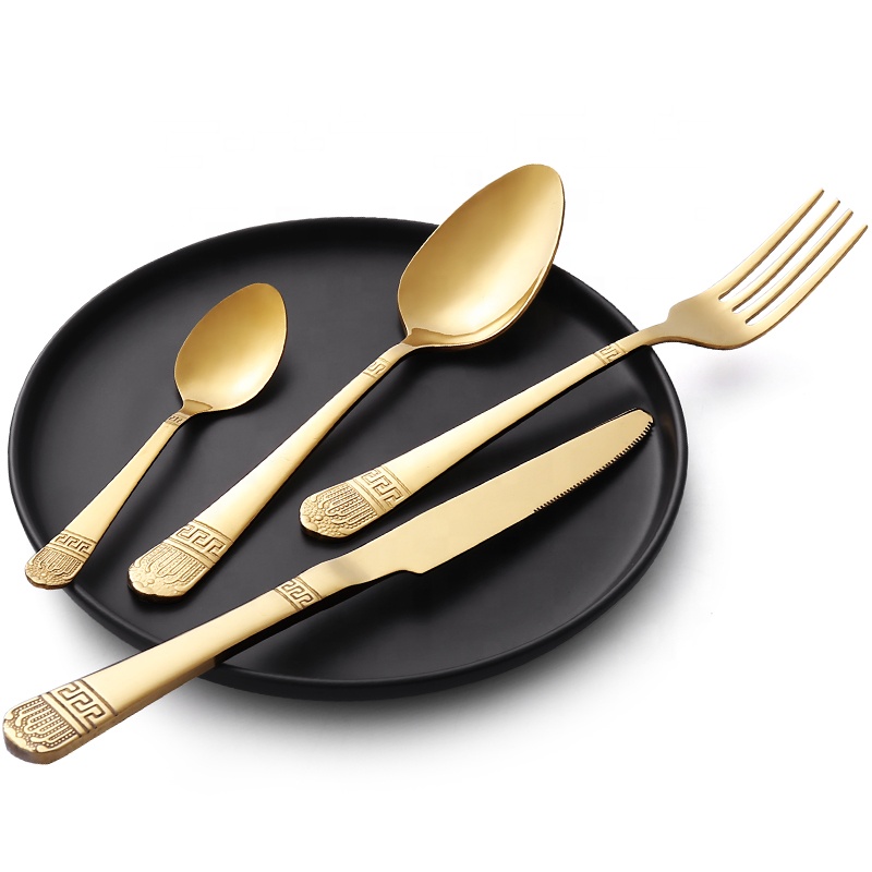 Luxury Fine Full Stainless Steel Black and Gold Cutlery Set